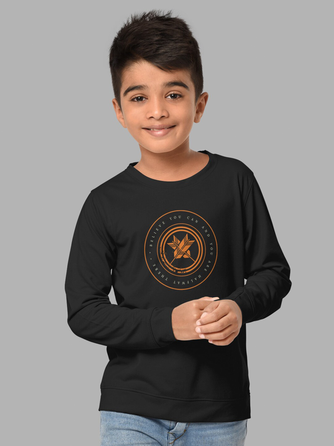 HELLCAT Boys Black Regular Fit Blended Cotton Printed Long Sleeve Bio Finish T-shirt