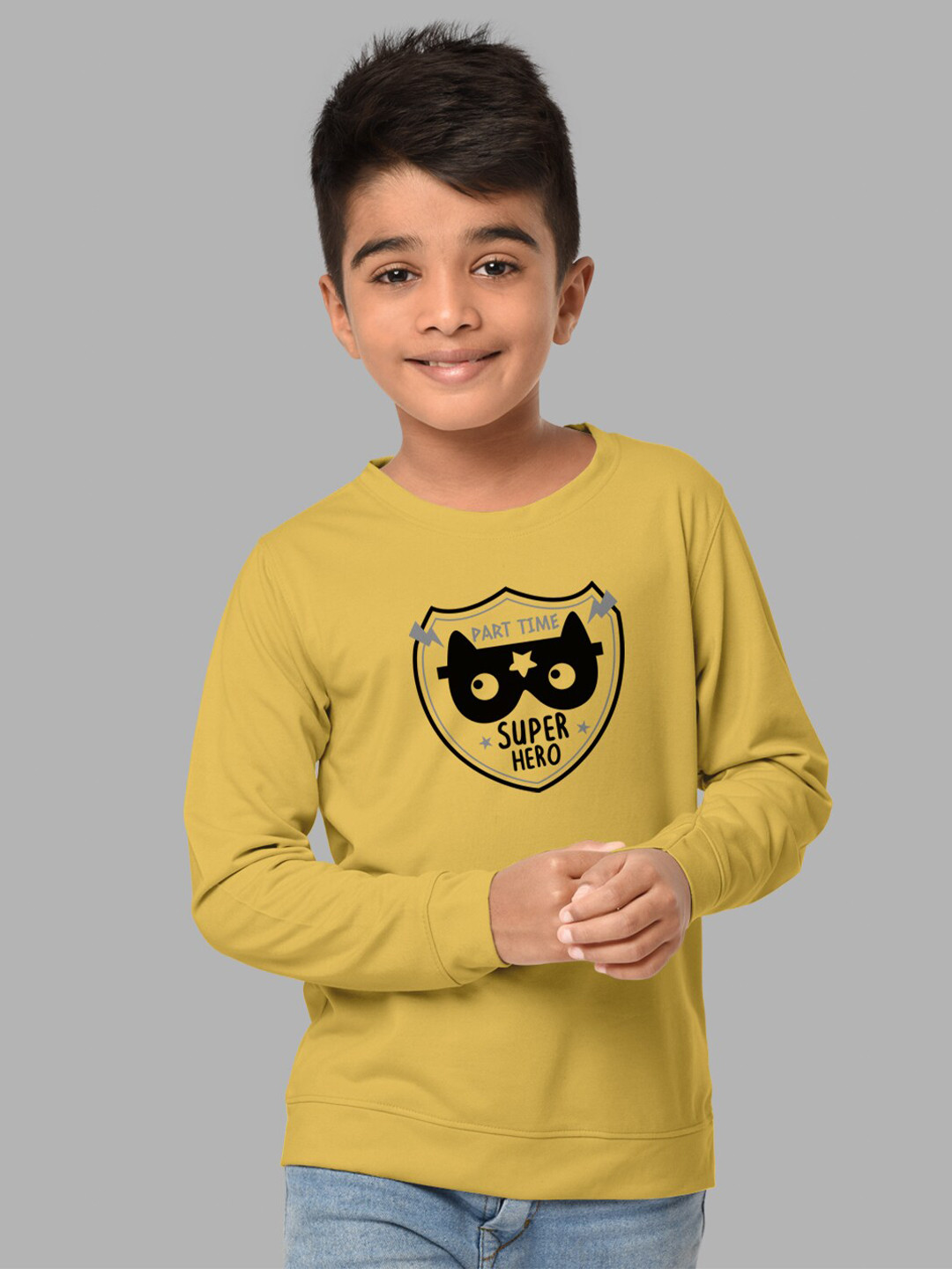 HELLCAT Boys Yellow Printed Regular Fit Blended Cotton Long Sleeve Bio Finish T-shirt