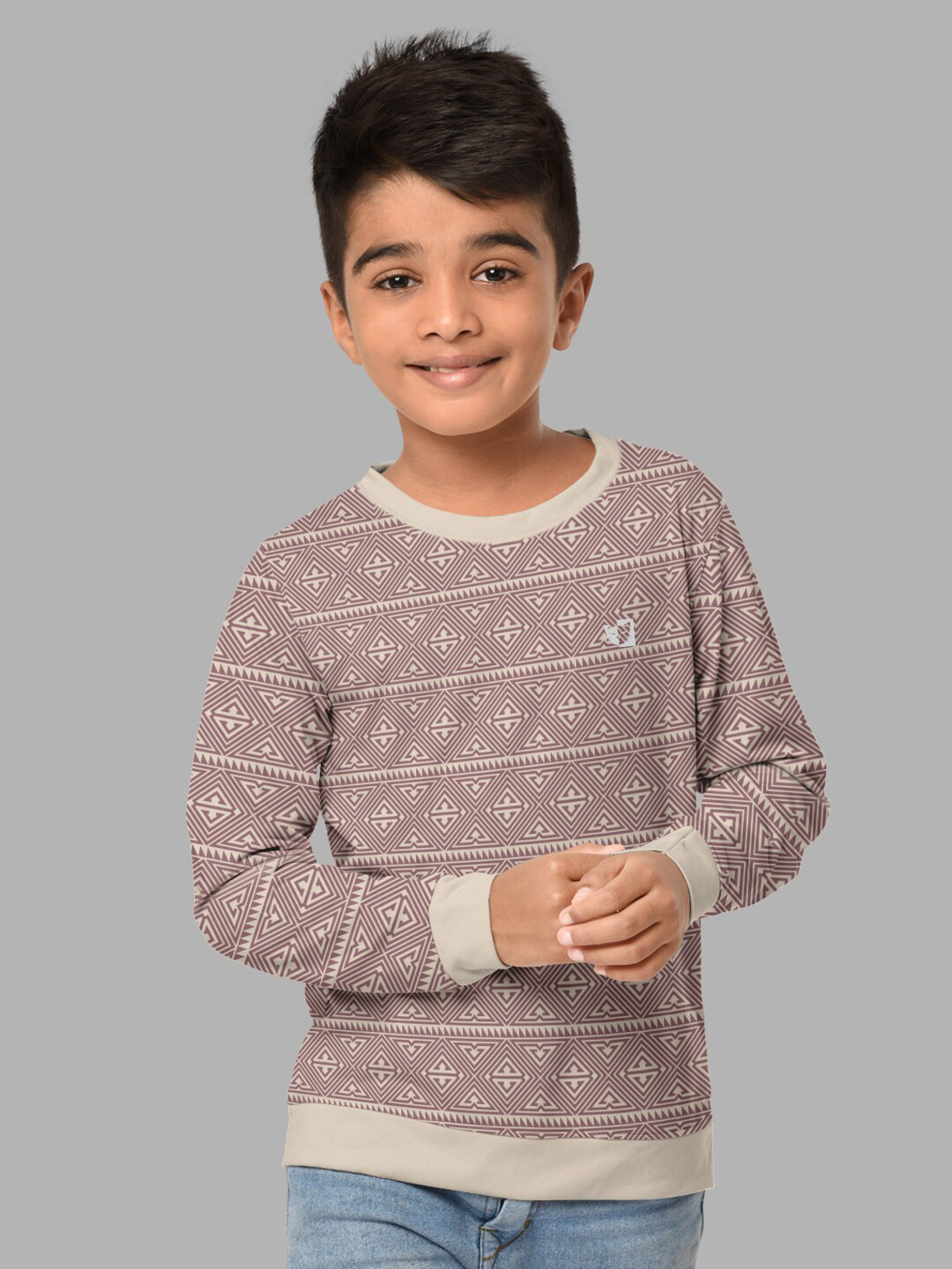 HELLCAT Boys Beige Regular Fit Blended Cotton Printed Long Sleeve Bio Finish T-shirt