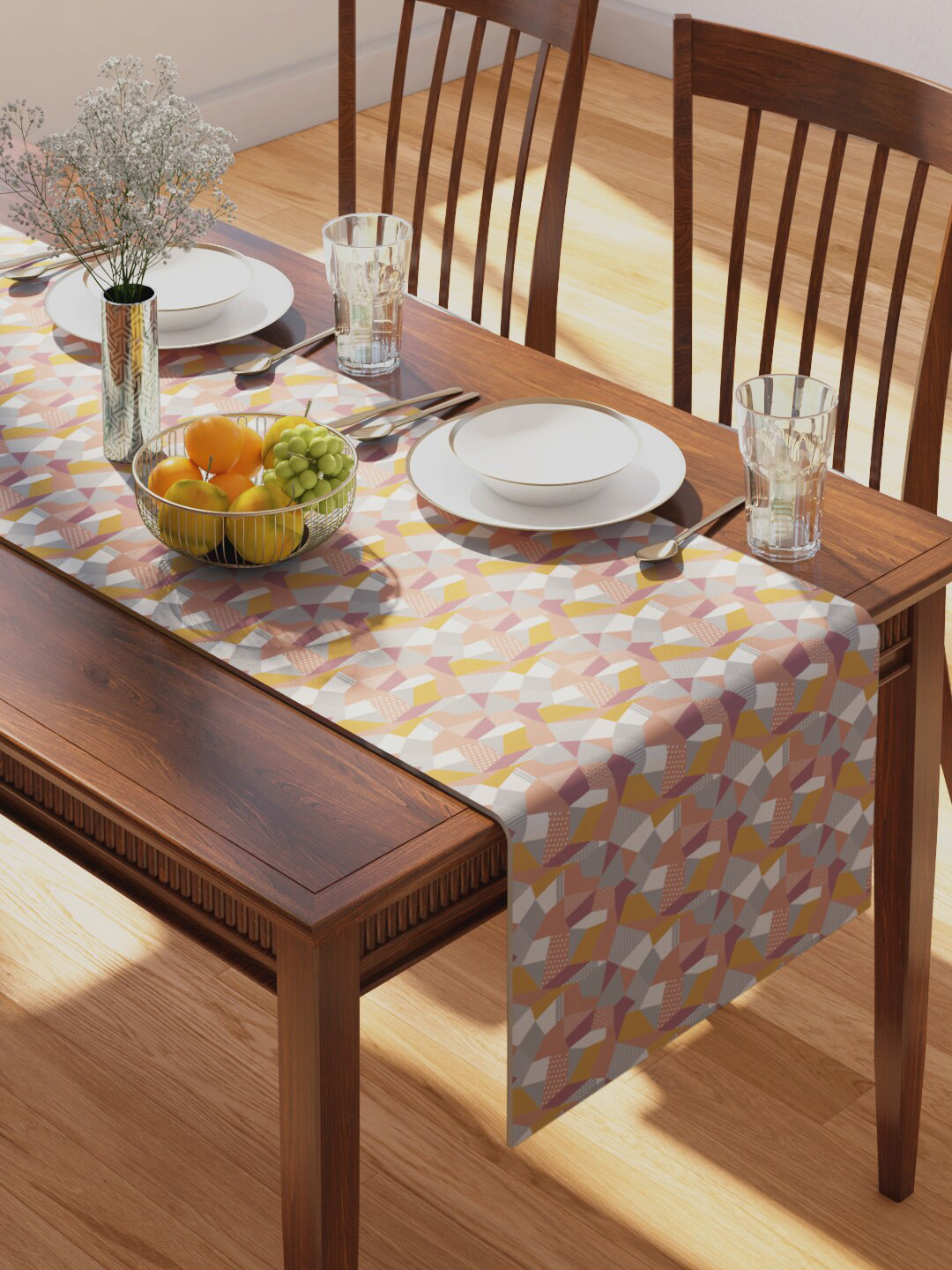 PETAL HOME Multicolour Geometric Printed Pure Cotton Rectangular Table Runner