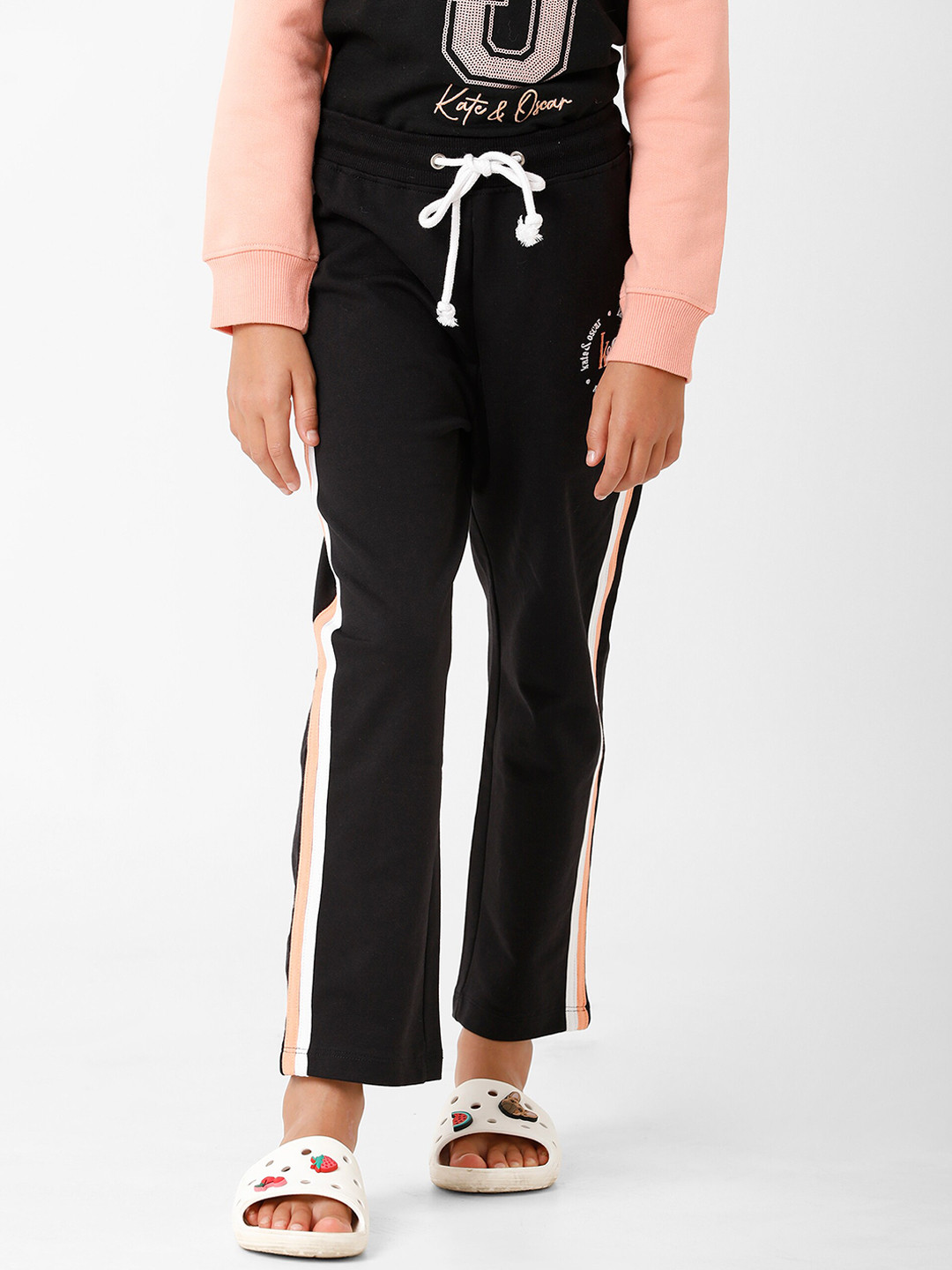 KATE & OSCAR Girls Black & White Striped Track Pant