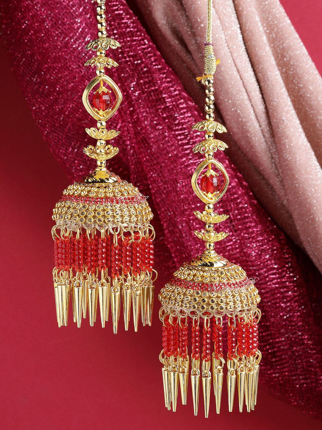 PANASH Set of 2 Gold-Plated Stone-Studded & Beaded Kaleera