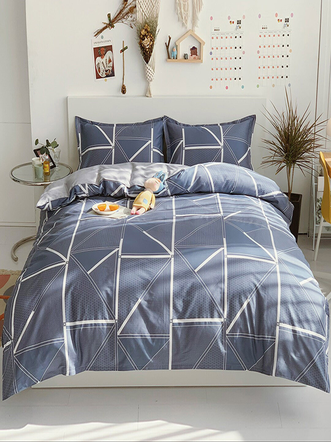 JC HOME Grey Printed Pure Cotton Bedding Set