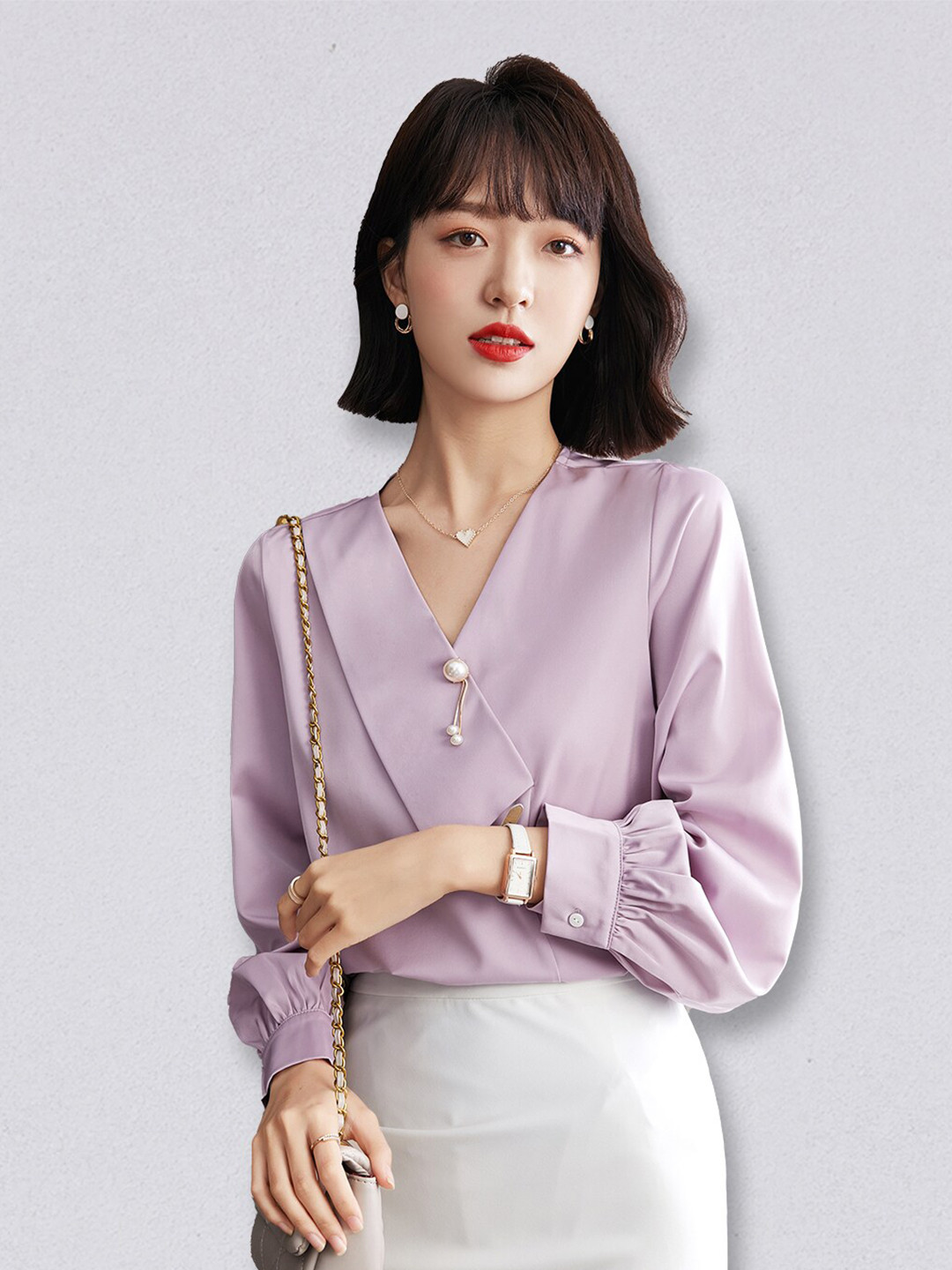 JC Collection Purple Solid Chiffon Shirt Style Top