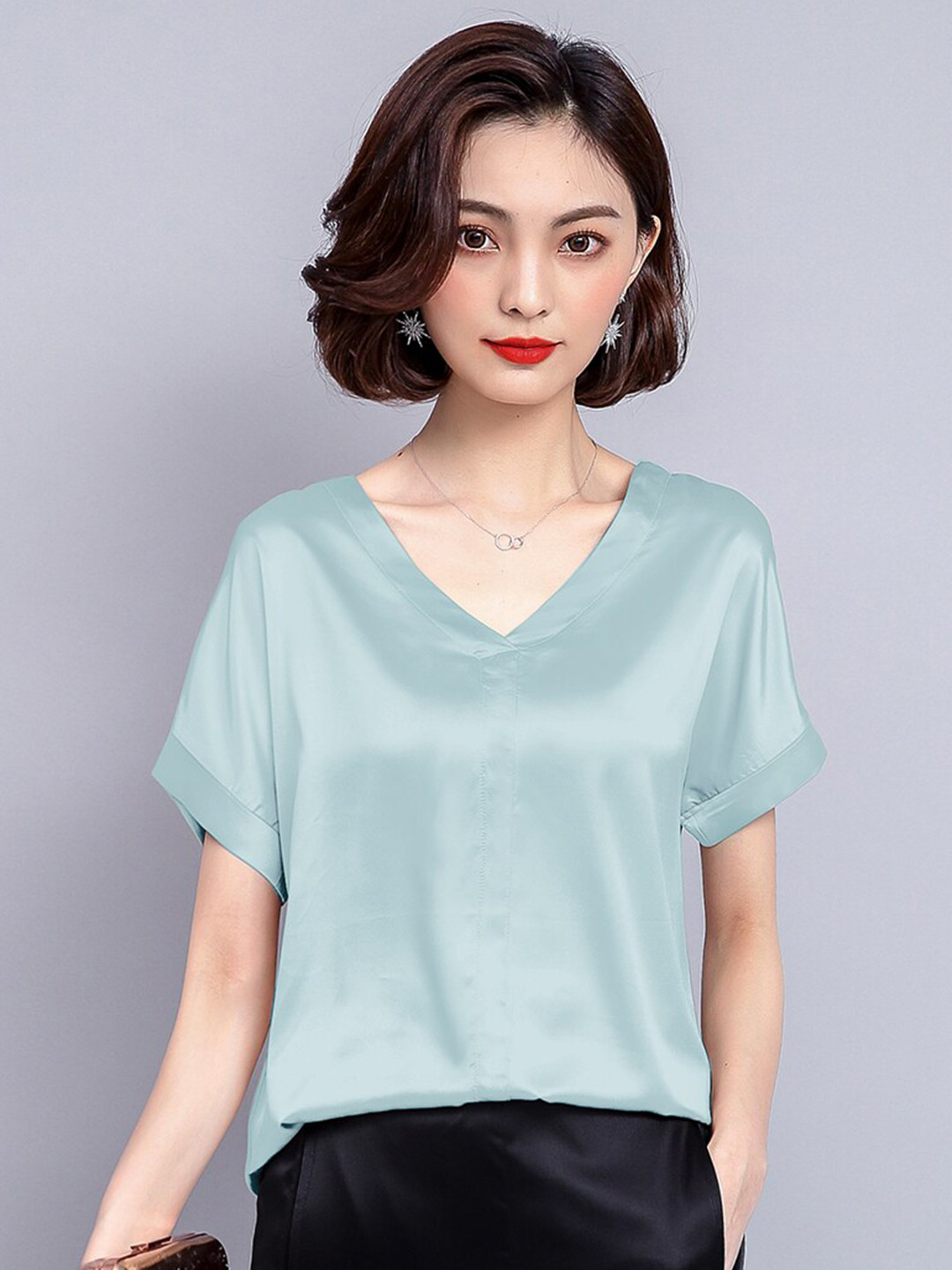 JC Collection Women Blue Polyester Extended Sleeves Top