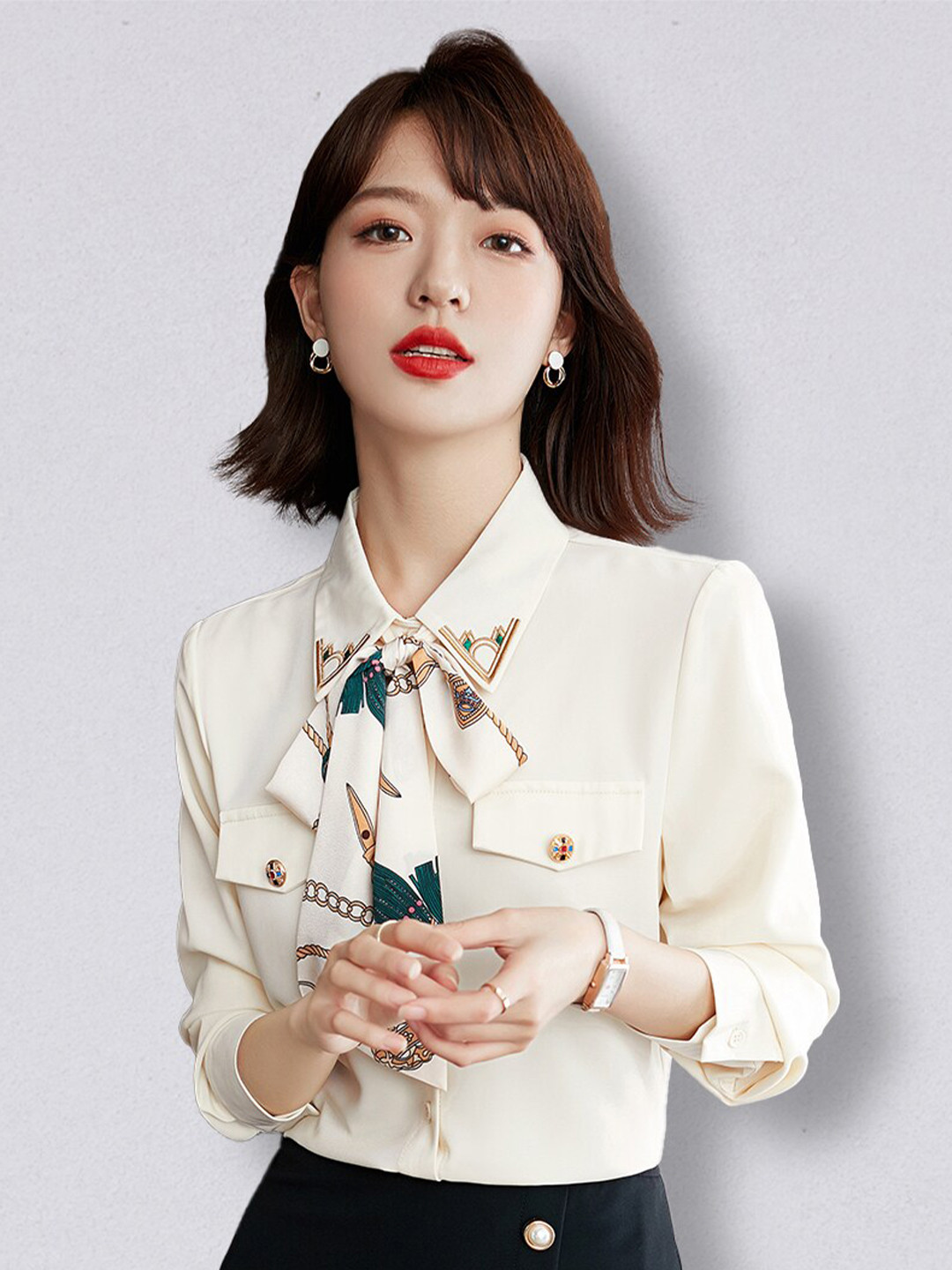 JC Collection Women Off White Solid Tie Up Polyester Casual Shirt
