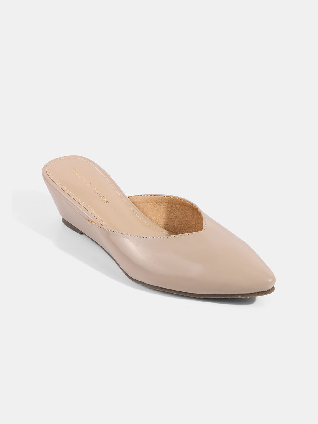 LEMON & PEPPER Nude-Coloured Solid Wedge Mules