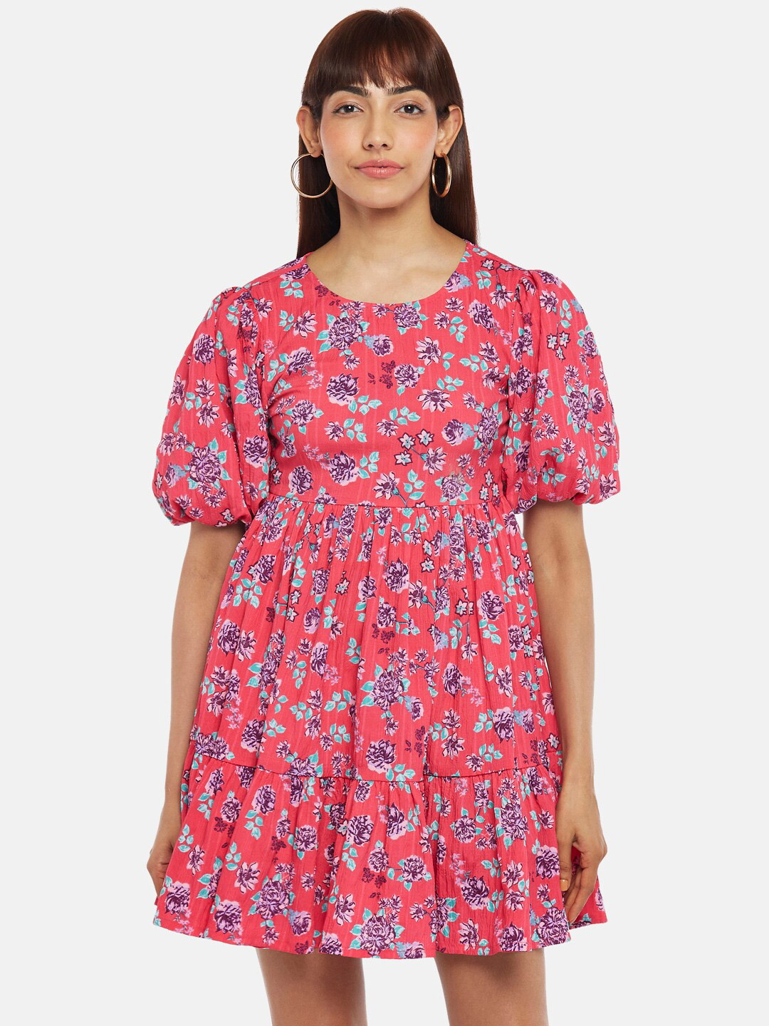 People Pink & Navy Blue Floral Dress