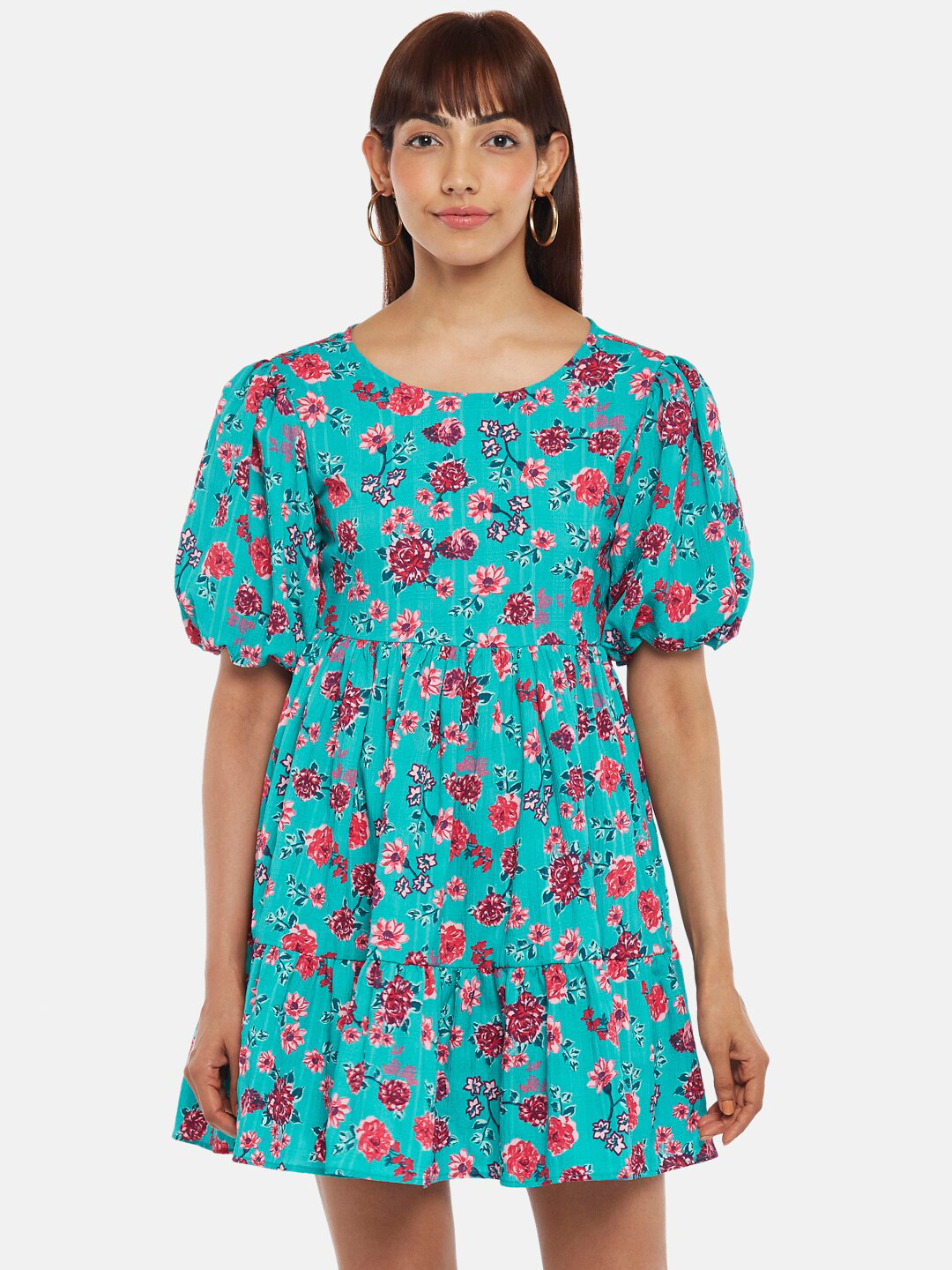 People Green & Pink Floral Dress