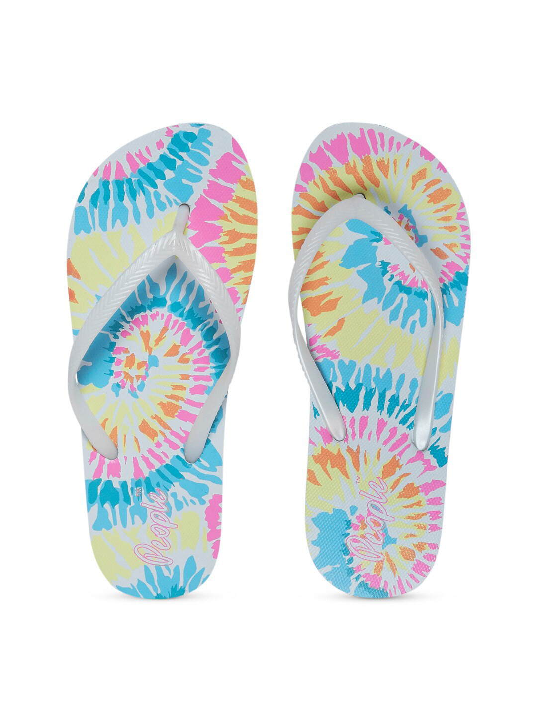 People Women White & Blue Printed Rubber Room Slippers