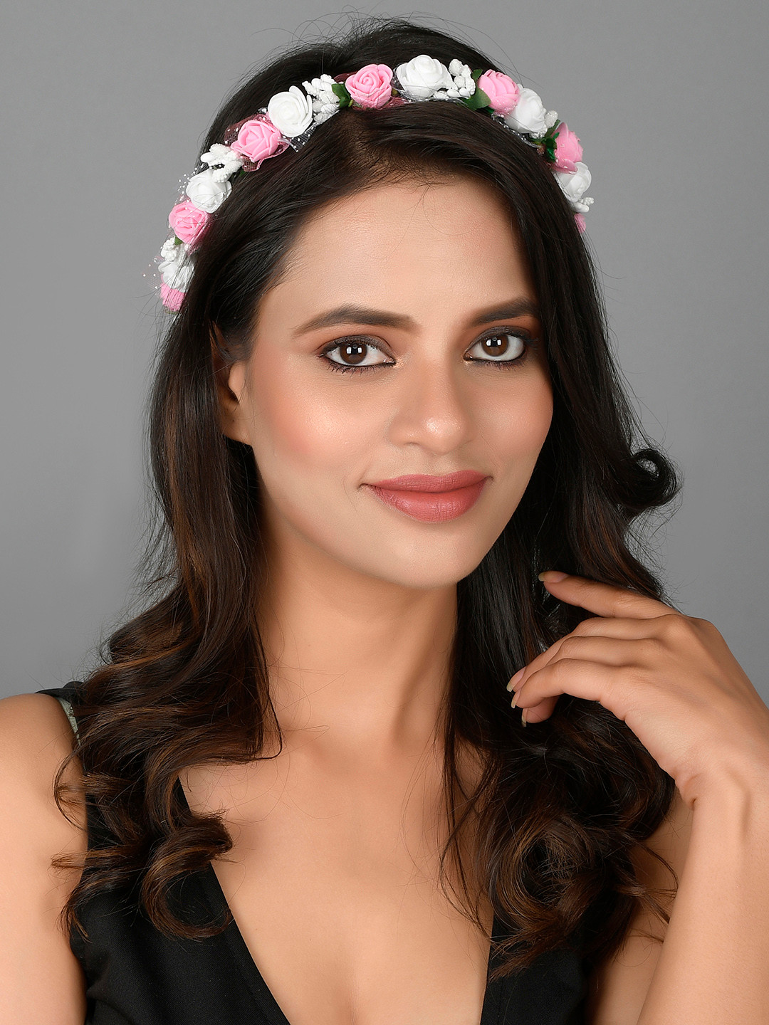 Sanjog Women Pink & White Floral Adjustable Ribbon Tiara Headband