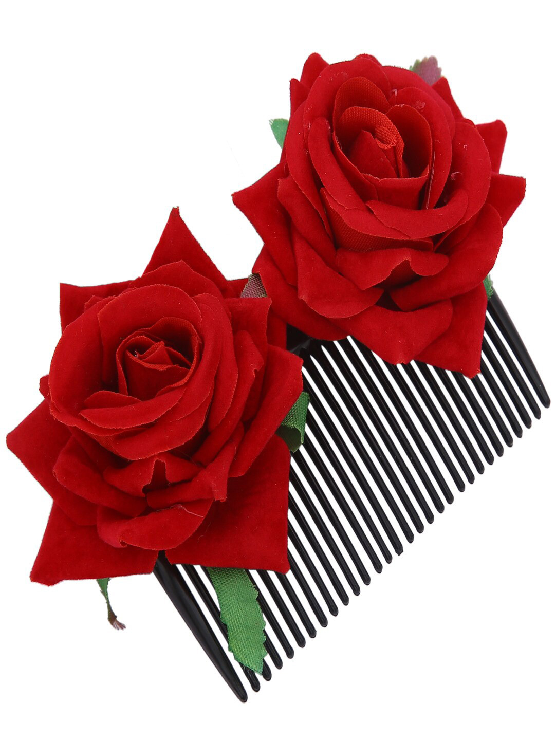 Sanjog Women Red & Black Embellished Rose Comb Pin