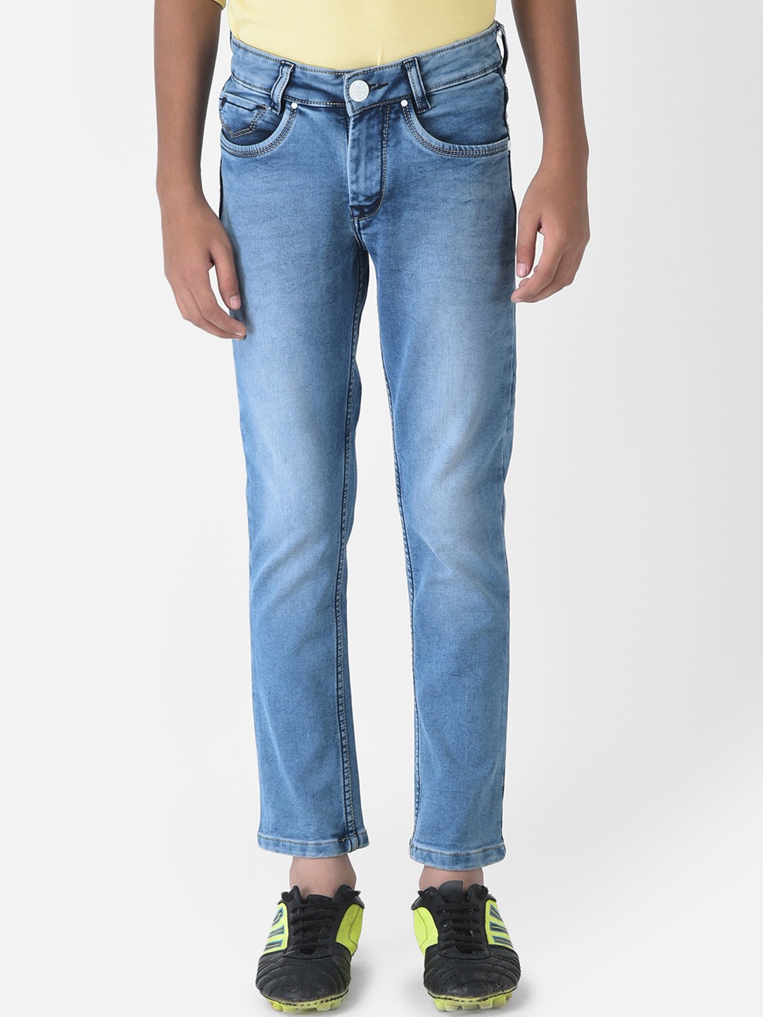 Crimsoune Club Boys Blue Urban Slim Fit Mildly Distressed Heavy Fade Stretchable Jeans