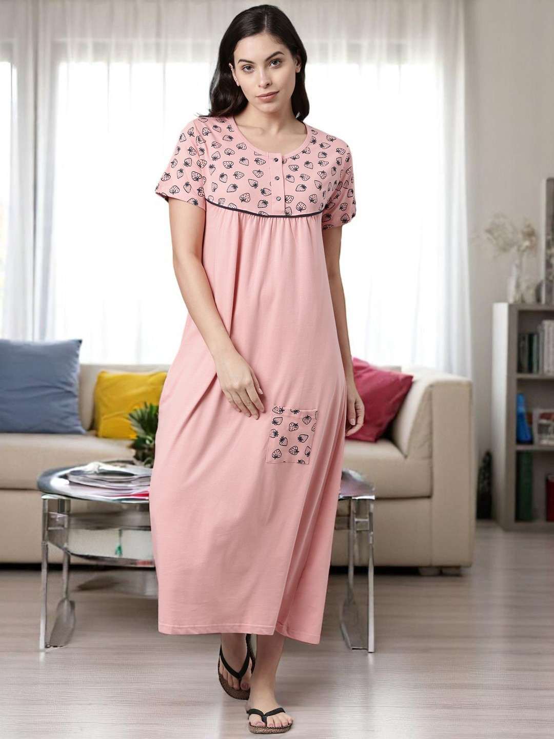 Kryptic Pink Printed Maxi Nightdress