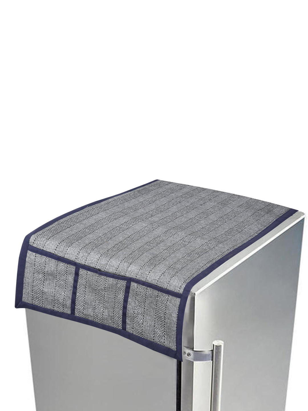 Clasiko Grey & Navy Blue Textured Refrigerator Top Cover