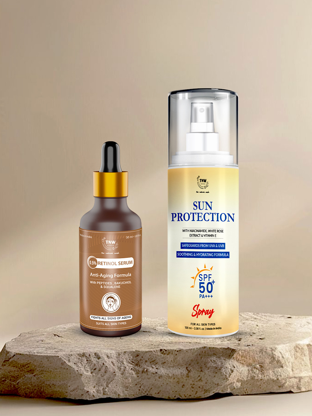 TNW the natural wash Set Of 2 Off White Sun Protection SPF 50 Spray Sunscreen & Anti Aging Face Serum