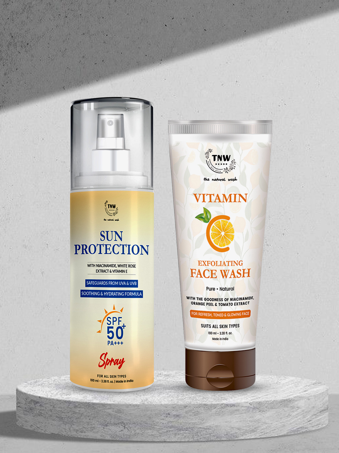 TNW the natural wash Set Of 2 Off White Sun Protection SPF 50 Spray Sunscreen & Vitamin C Face Wash