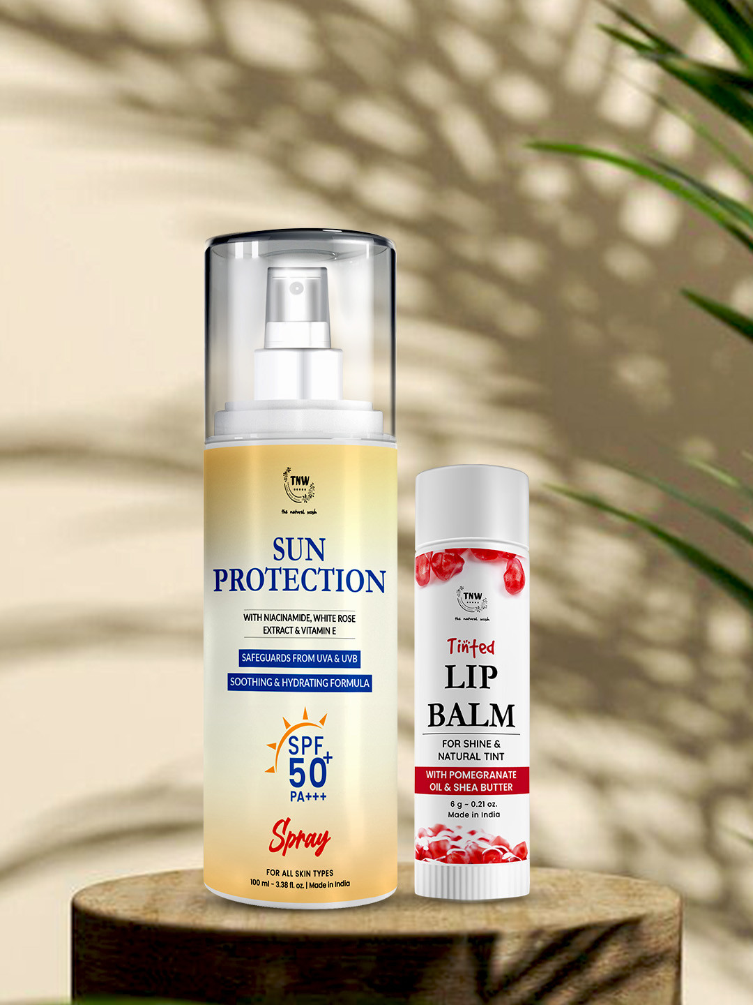 TNW the natural wash Set Of 2 Off White Sun Protection SPF 50 Spray Sunscreen & Pomegranate Tinted Lip Balm