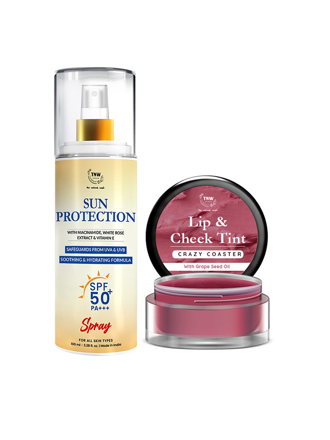 TNW the natural wash Set Of 2 Sun Protection SPF 50 Spray Sunscreen & Lip & Cheek Tint