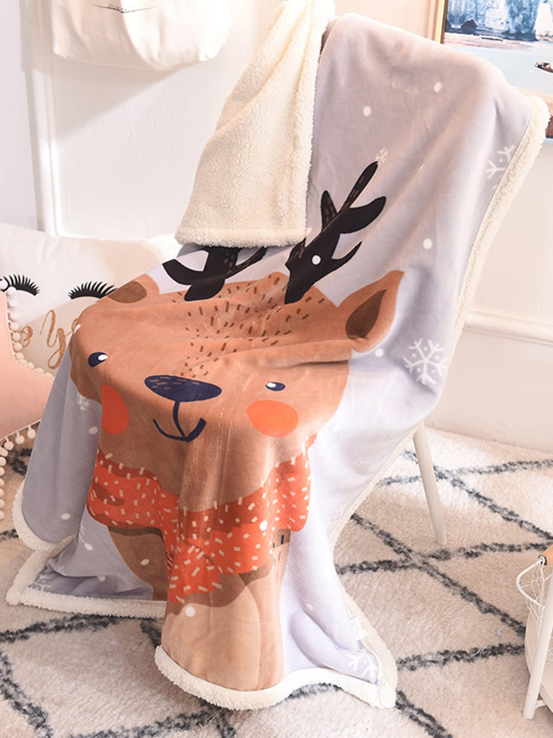 JC HOME White & Orange Cartoon Characters AC Room Single Bed Blanket