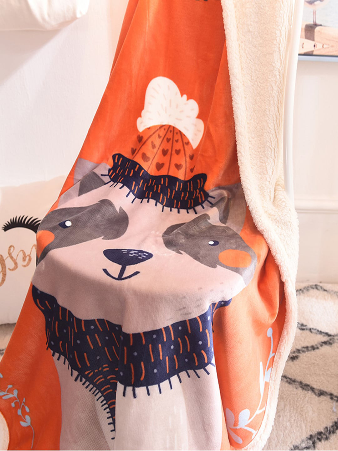 JC HOME Orange & Grey Cartoon Characters AC Room Single Bed Blanket