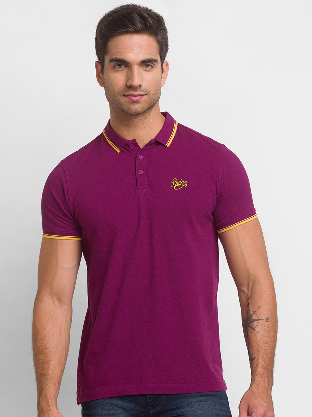 Being Human Men Maroon Polo Collar Cotton T-shirt