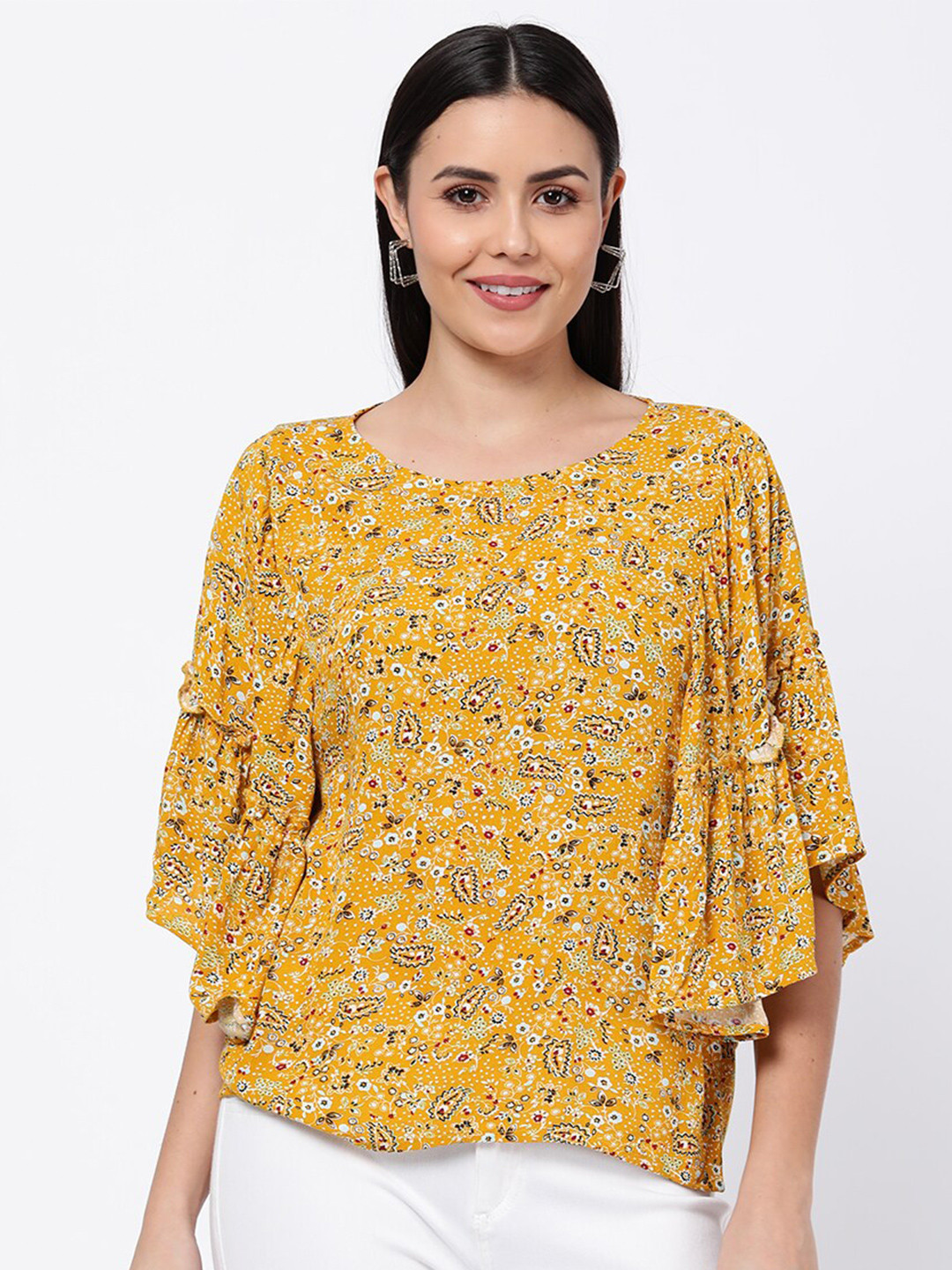 R&B Yellow & White Floral Print Top