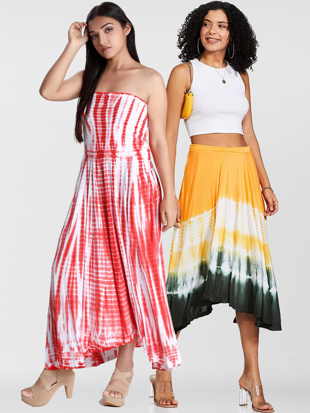 Dream of Glory Inc Women Yellow Dye-Dye Flared High-Low Skirts