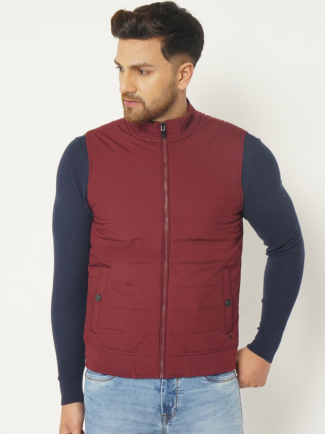 Blackberrys Men Maroon Solid Polyester Padded Jacket