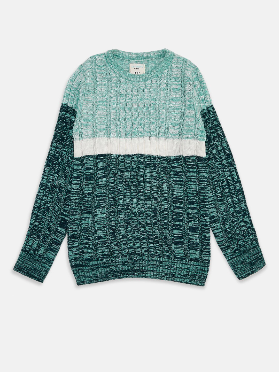 Pantaloons Junior Boys Olive Green & Sea Green Colourblocked Pullover