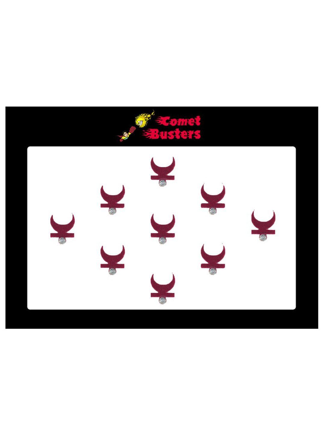 Comet Busters Set Of 9 Crescent-Shaped Stone-Studded Designer Bindis - Maroon