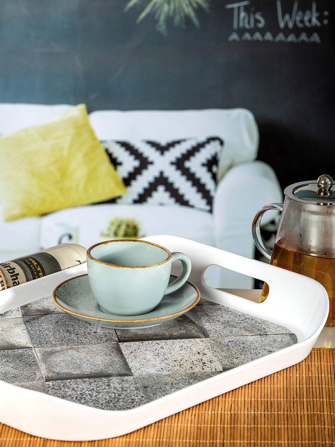 Stehlen Grey & White Printed Melamine Serving Tray