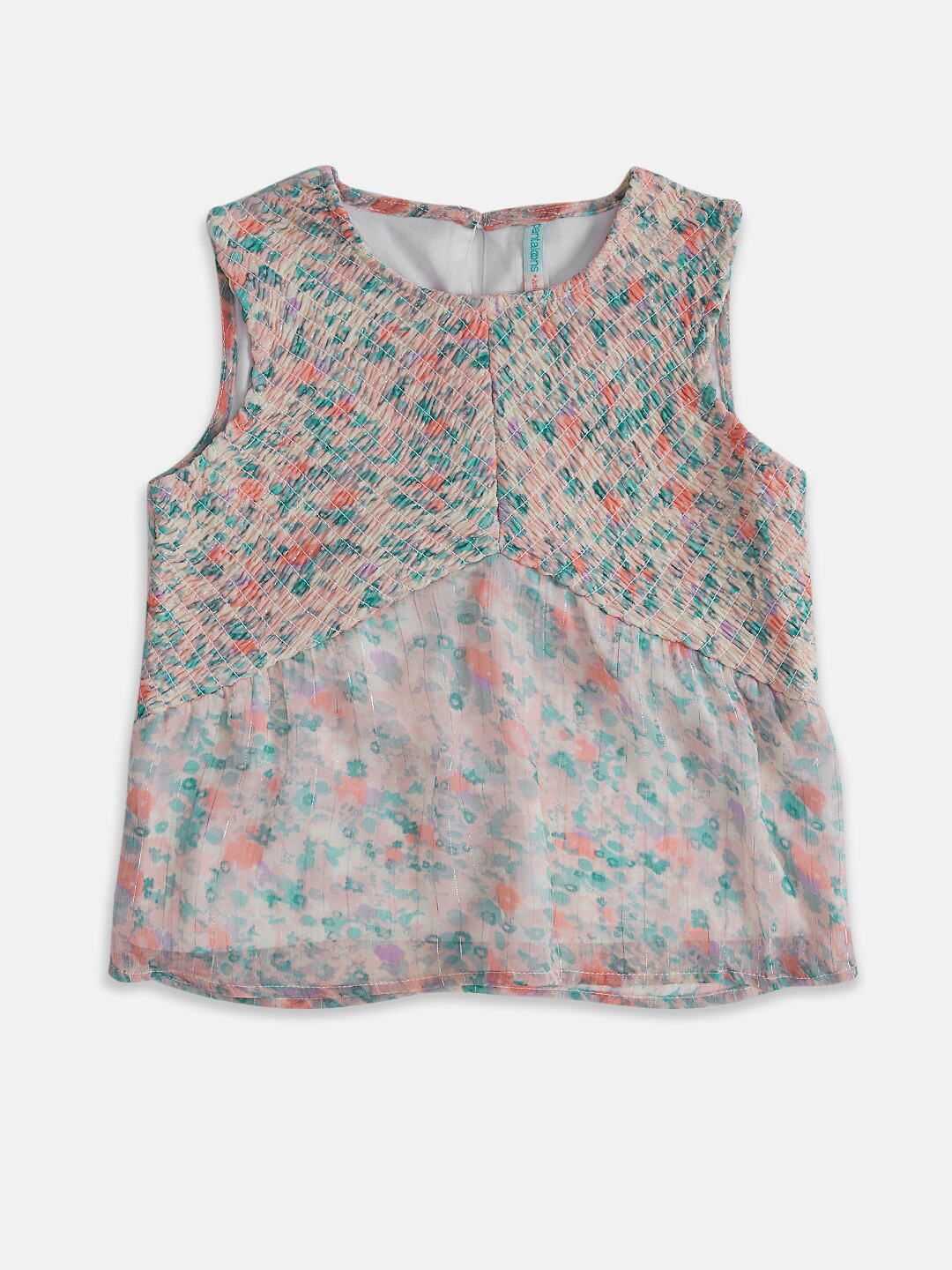 Pantaloons Junior Girls Peach-Coloured & Green A-Line Print Top