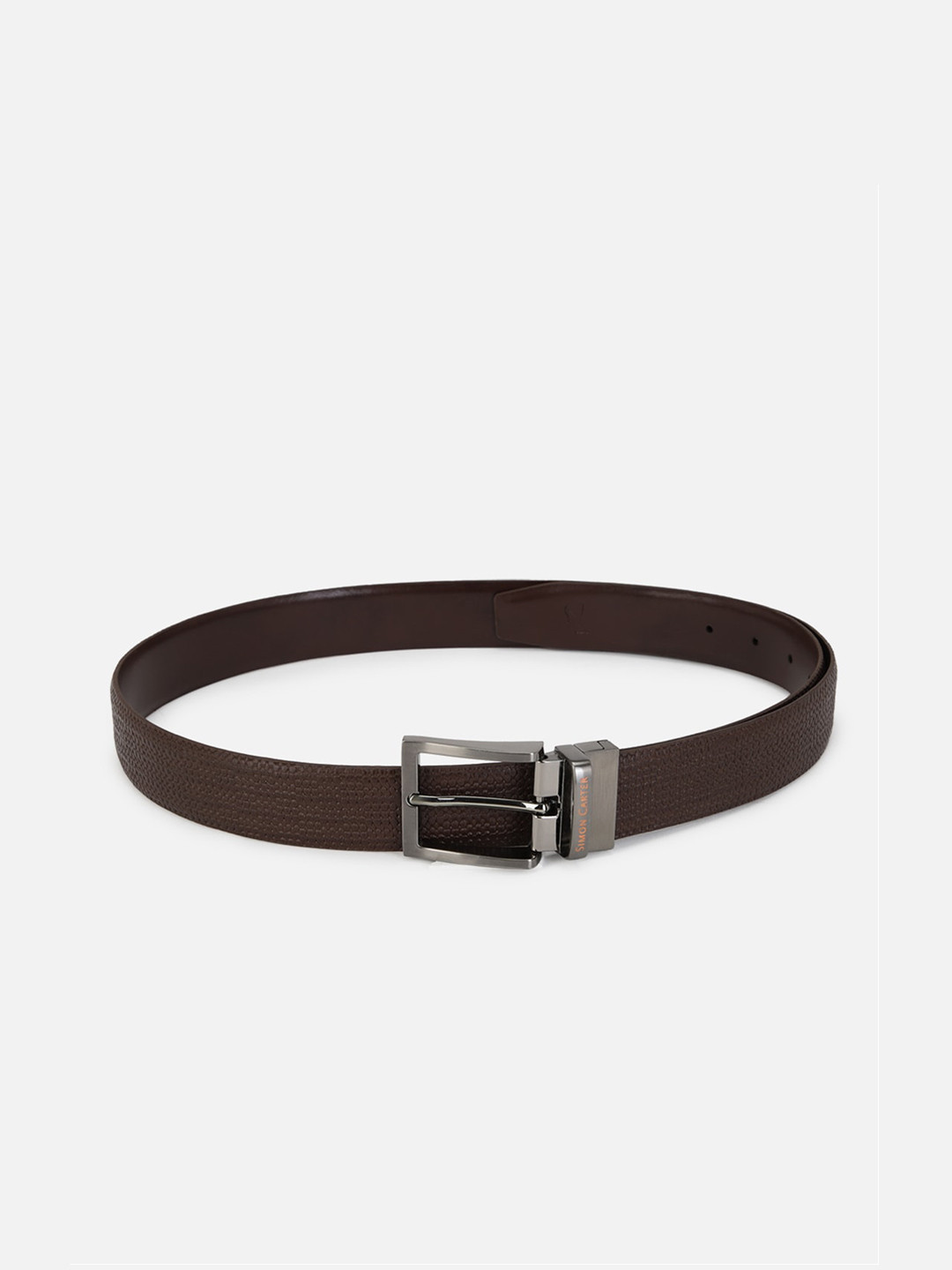 SIMON CARTER LONDON Men Brown Textured & Solid Reversible Leather Formal Belt