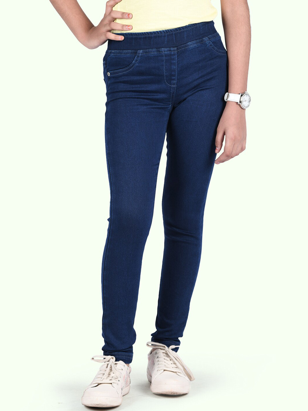 Zalio Girls Navy Blue Solid Slim-Fit Denim Jeggings
