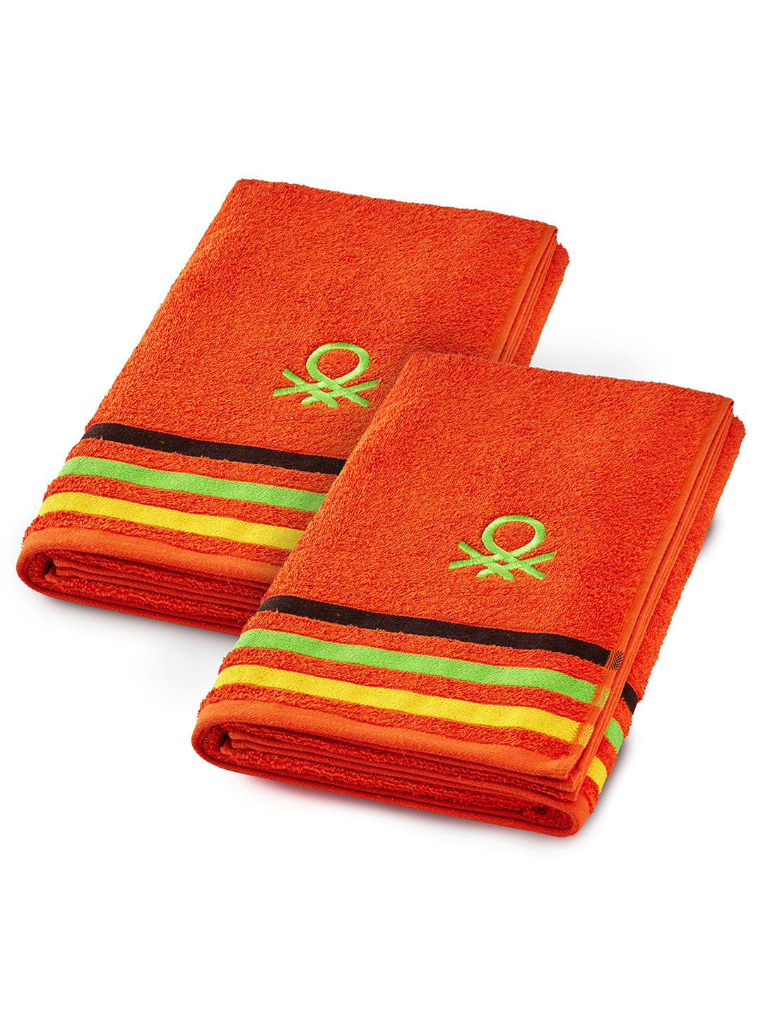 United Colors of Benetton Pack Of 2 Orange Coloured Solid 450 GSM Cotton Hand Towel