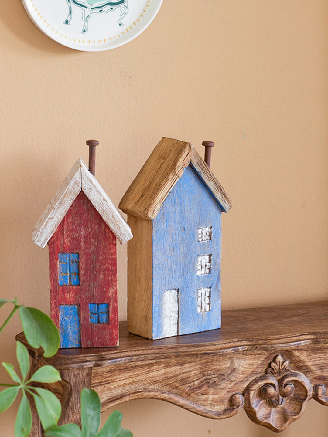 The Wishing Chair Tiny Home Blue Wood Natural Living Room Small Showpiece - 2 Inches