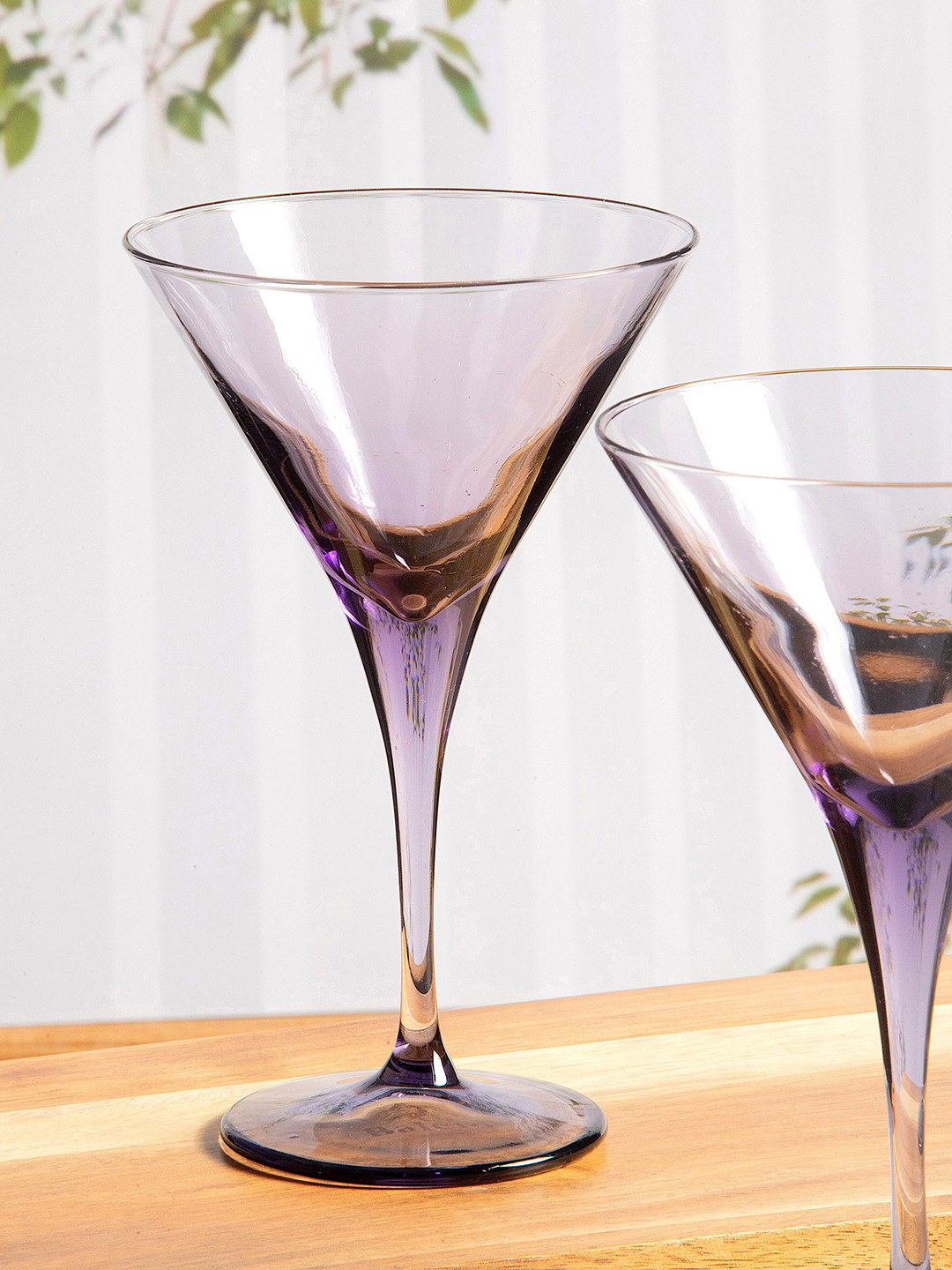 Pasabahce Set Of 6 Purple Solid Glass V-Line Stem Tumblers 250ml each