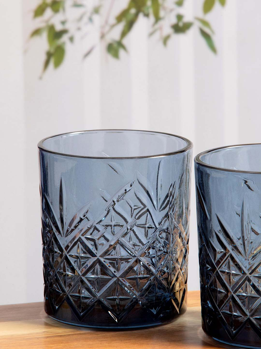 Pasabahce Set Of 8 Blue Textured Glass Timeless Tumblers 345 ML Each