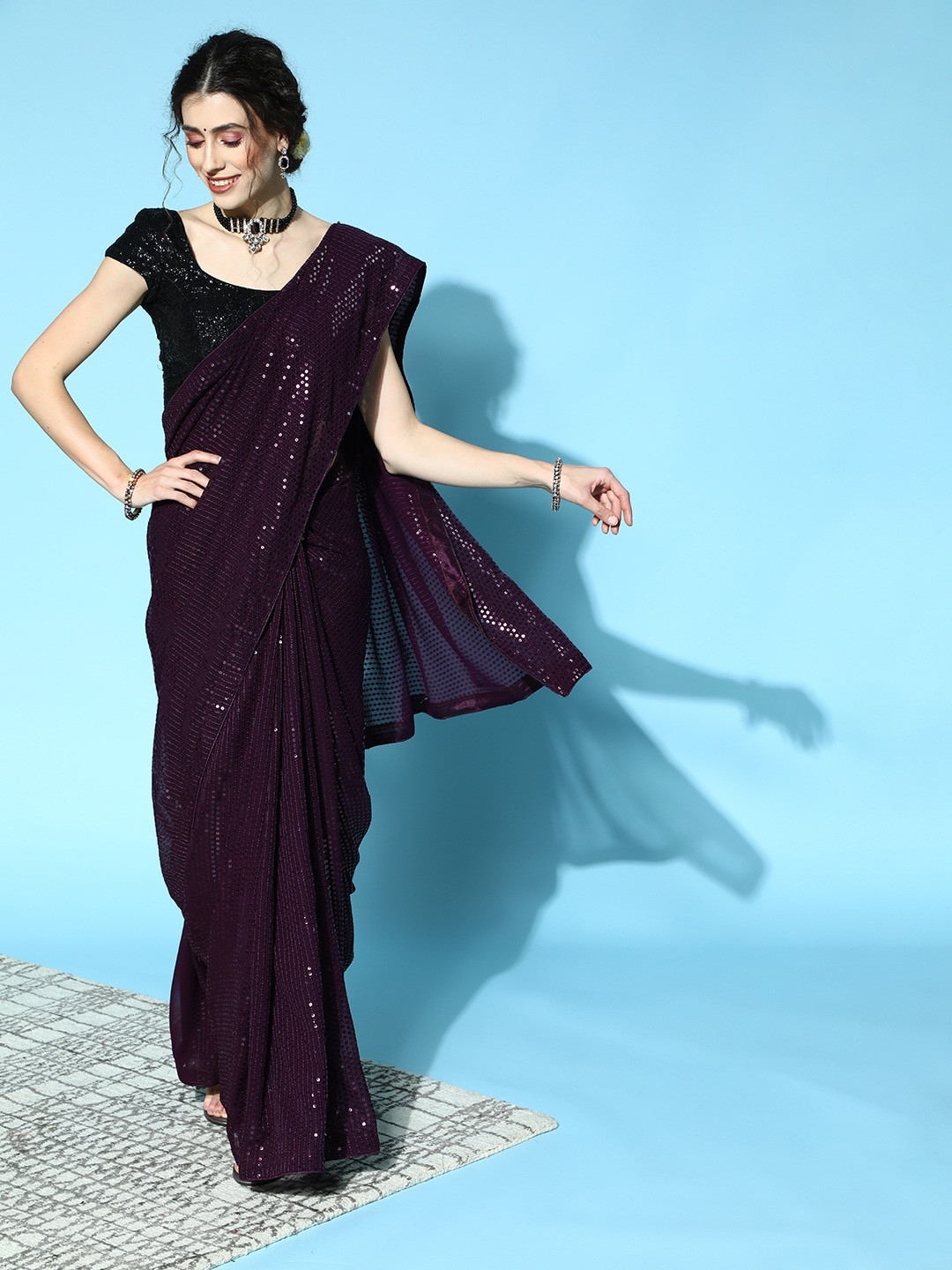 CLEMIRA Violet Embellished Sequinned Saree