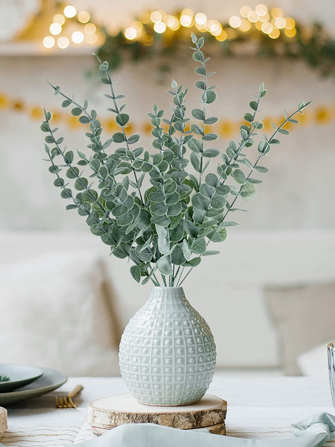 TIED RIBBONS Set of 5 Artificial Eucalyptus Flowers Leaves without Vase