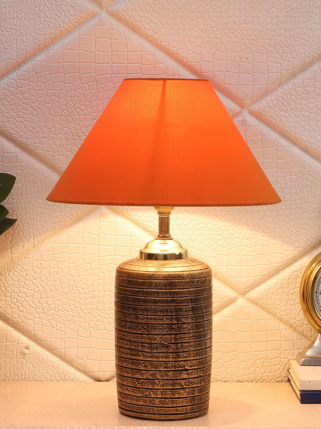 Foziq Mustard Yellow & Gold-Toned Solid Table Lamps With Shade
