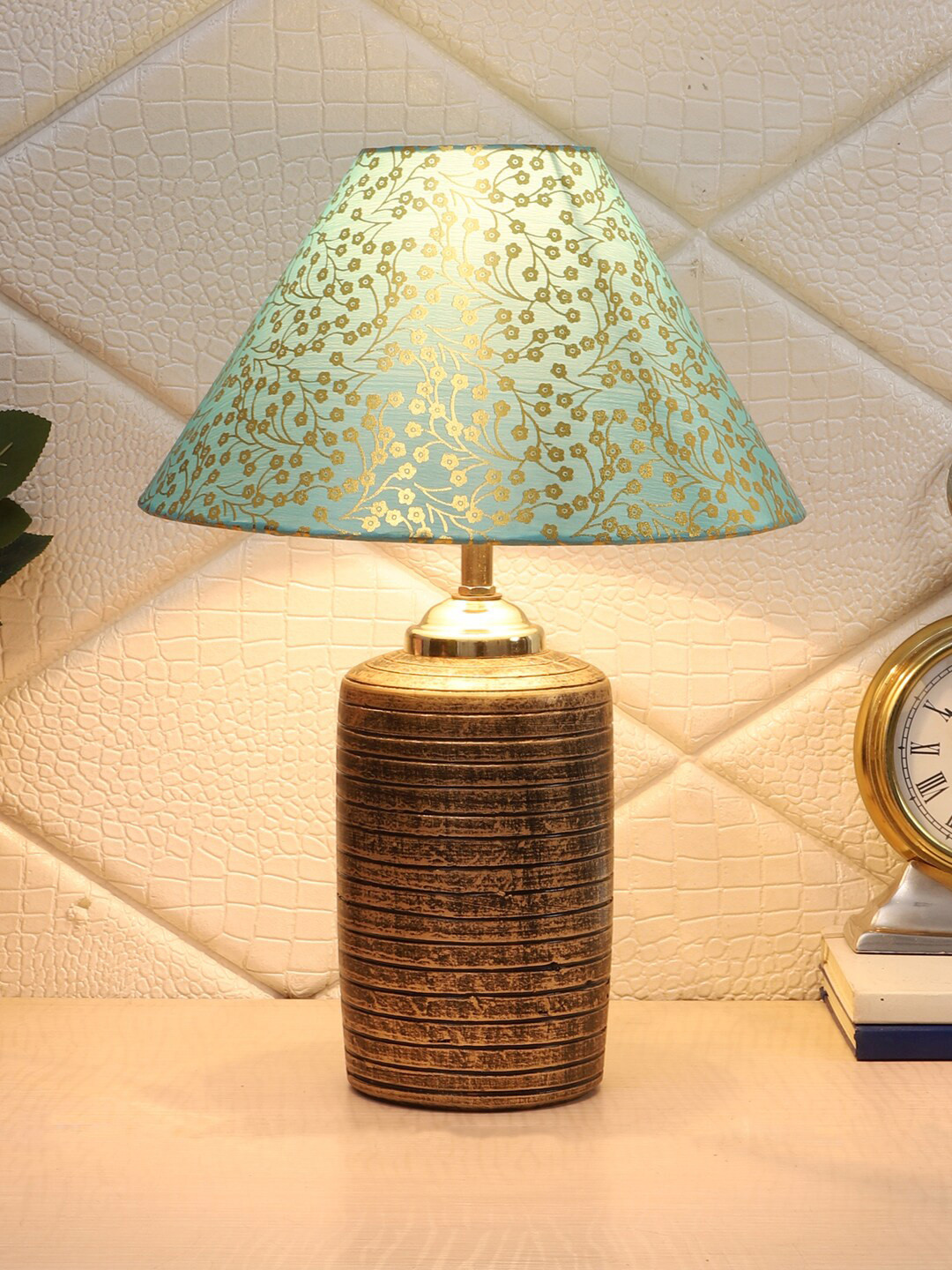 Foziq Mustard & Blue Printed Table Lamp