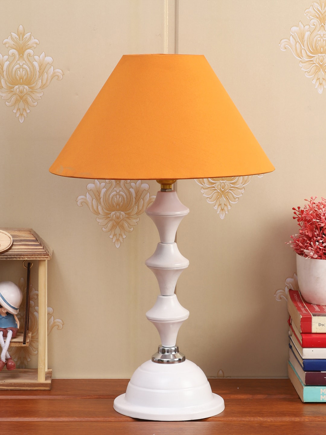 Foziq White Solid Table Lamps With Fabric Shade