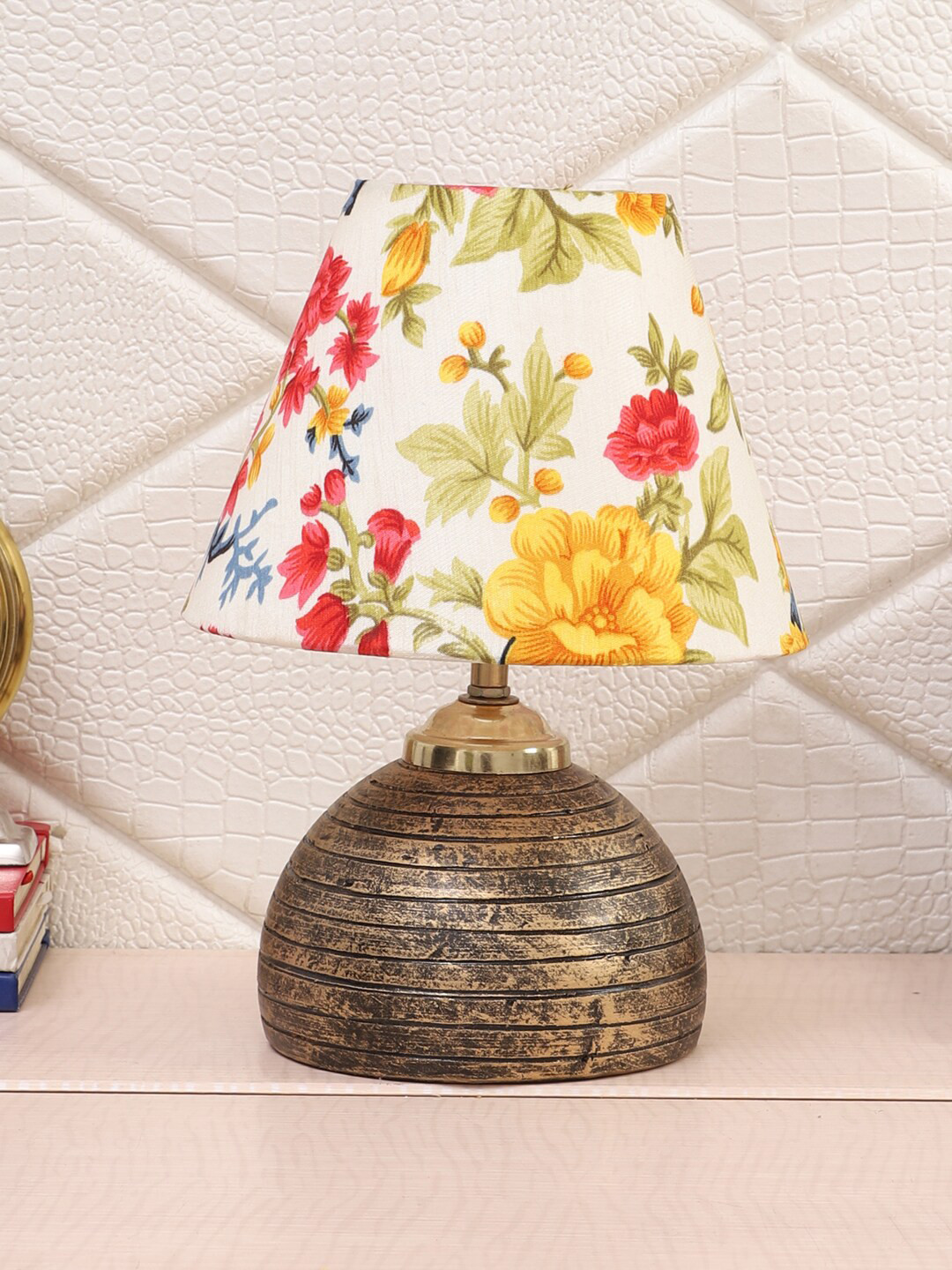 Foziq Mustard-Yellow Colored Printed Terracotta Table Lamps