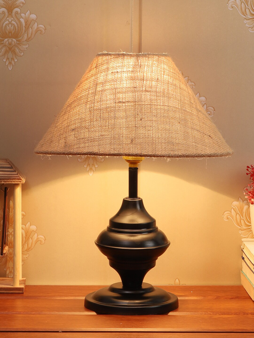 Foziq Black Solid Table Lamps With Fabric Shade