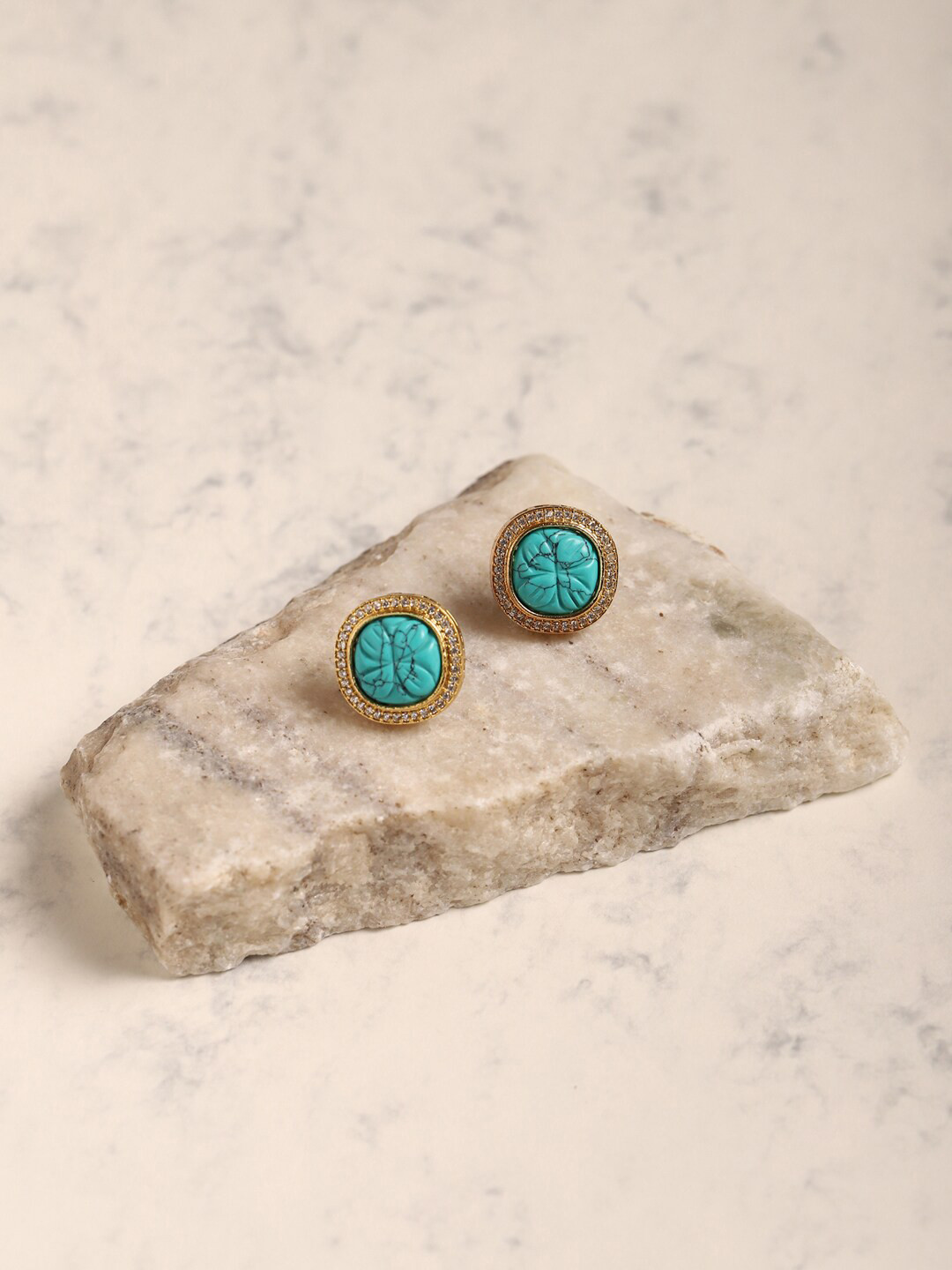 Ruby Raang Blue & Gold Plated Handcrafted  Studs Earrings