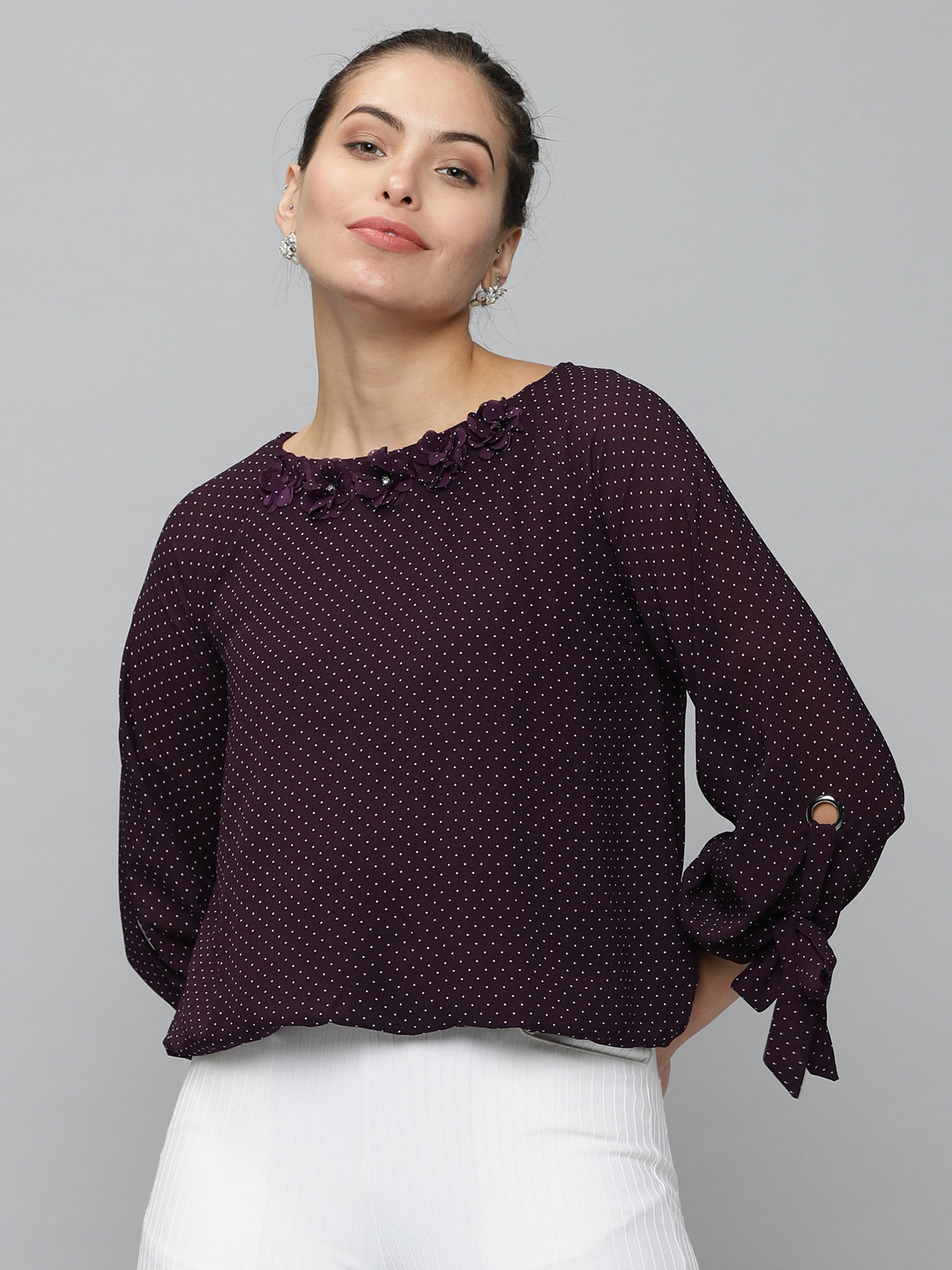 SHOWOFF Violet & White Print Georgette Top