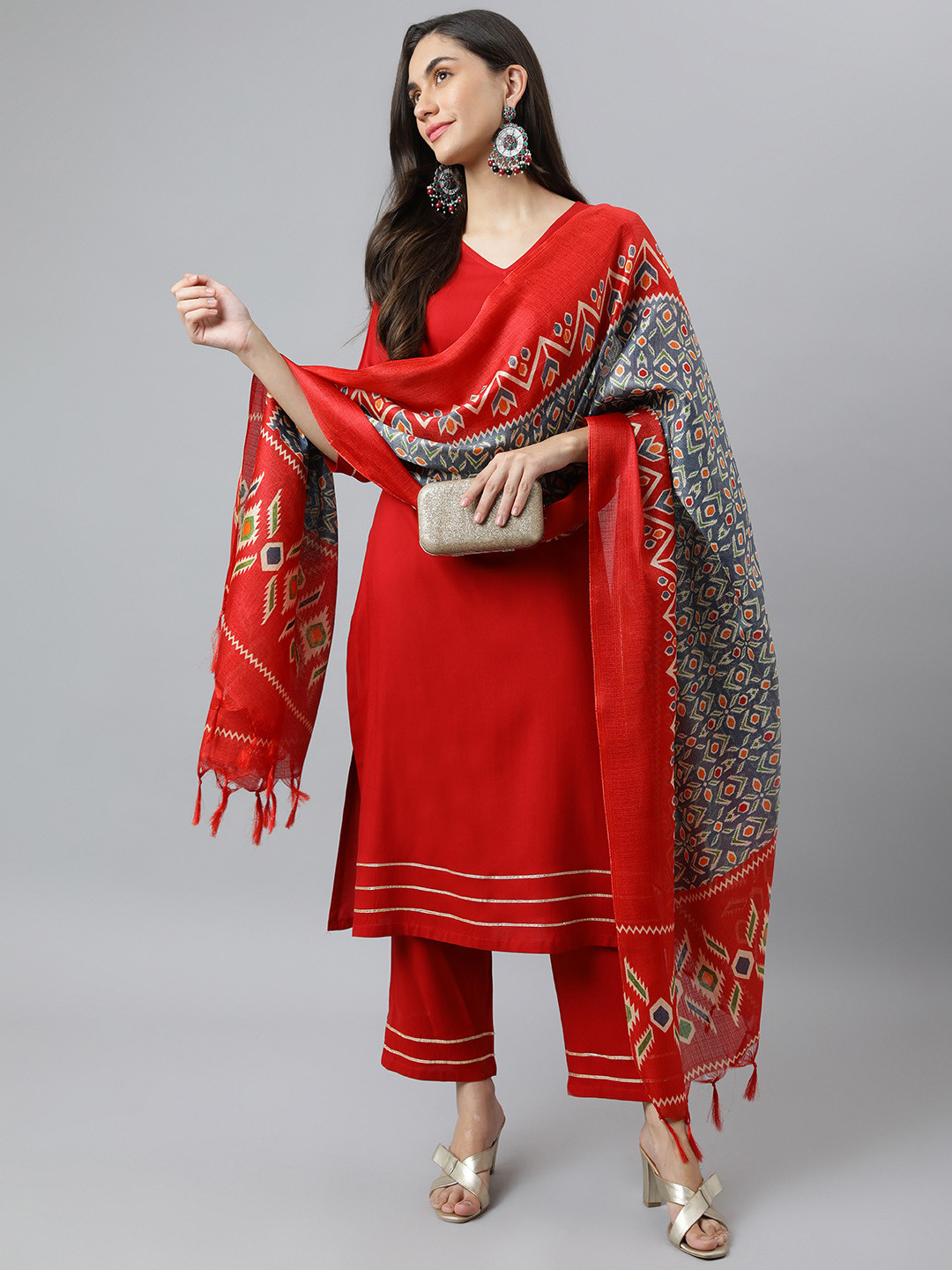 DEEBACO Women Maroon Kurta with Trousers & With Dupatta