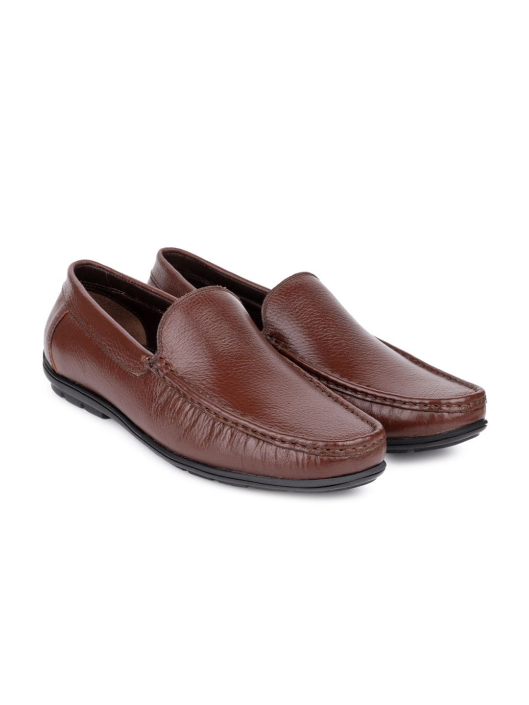 One8 Men Brown Textured Formal Slip-On Shoes